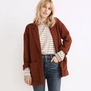 Madewell Diamond Jacquard Shaw Blazer in Stained Mahogany Reddish Brown, size L